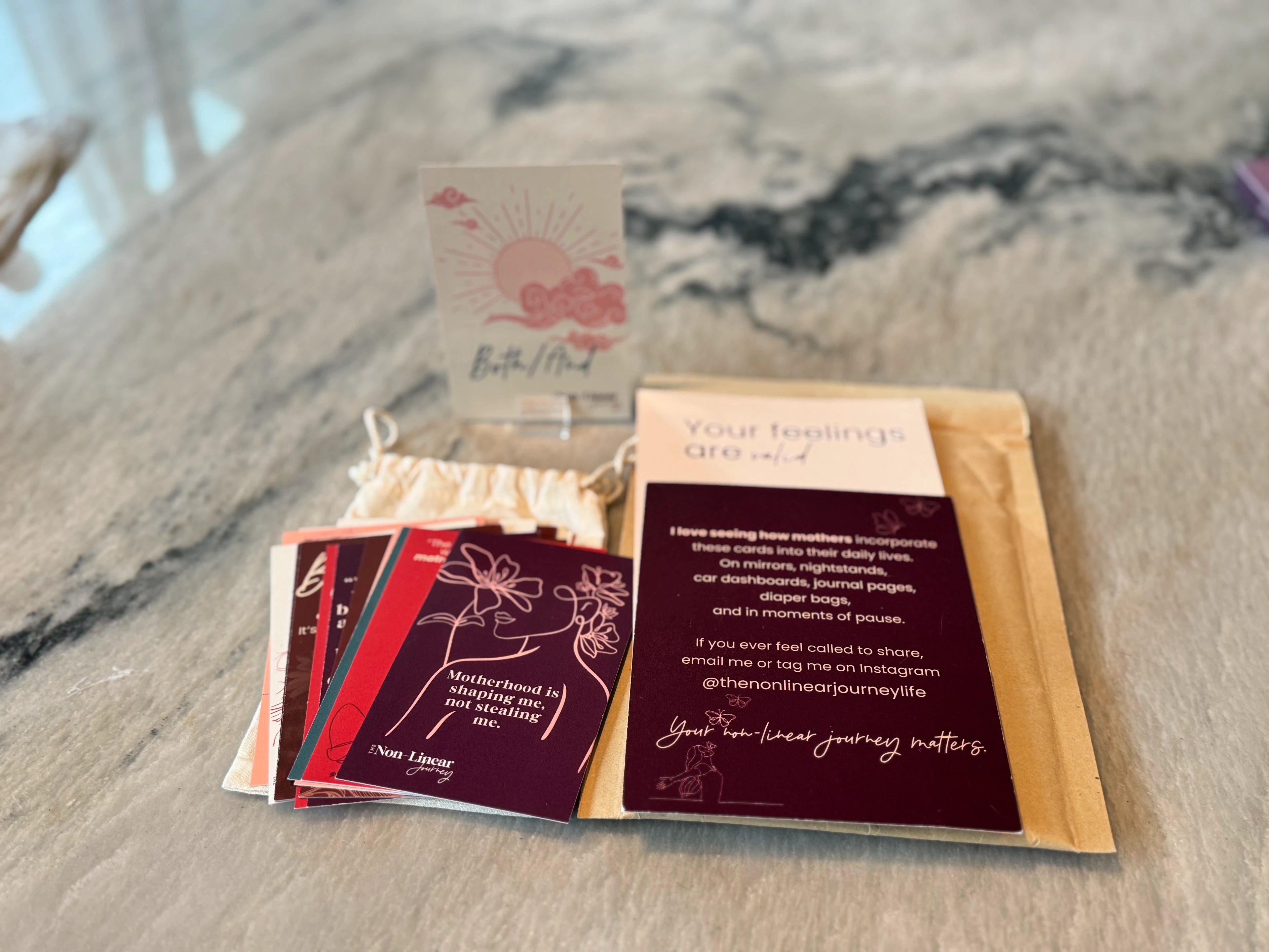 Set of cards and envelopes on a marble surface